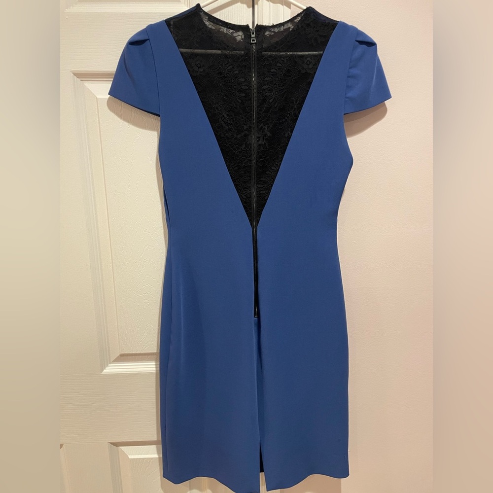 Alice + Olivia Cobalt Blue Dress with Black Lace Accent back, size 6